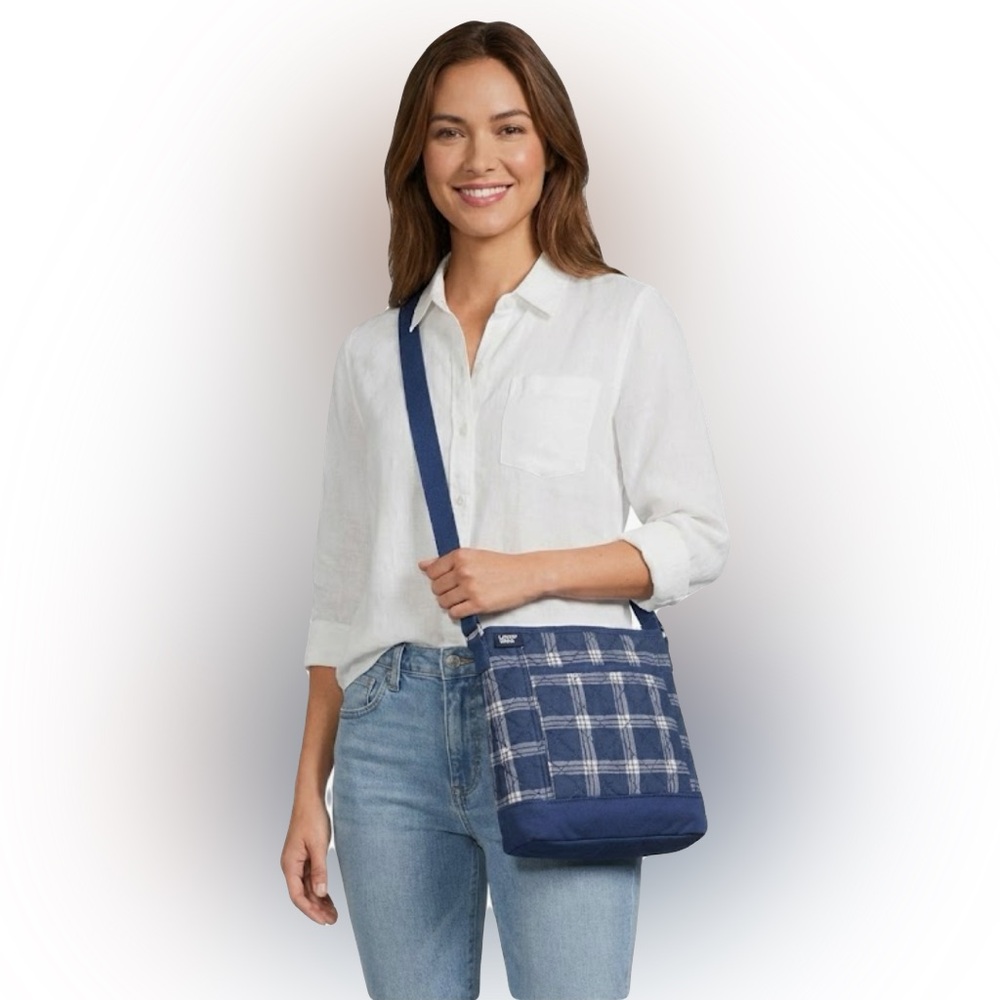 Lands' End Blue and White Plaid Quilted Crossbody Bag